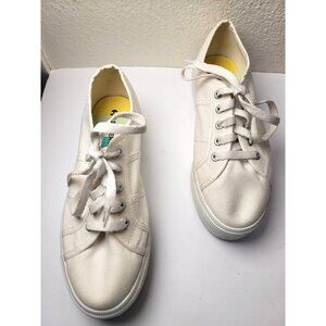 Superga Unisex White Canvas Platform Sneakers Lace-Up Casual Shoes Size M6/ W 7.
